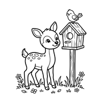 Anak Rusa Lucu dan Rumah Burung di Padang Rumput