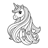 Unicorn Magic cu Coamă Curgătoare, Diamante și Inimi