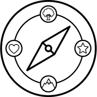 Compass with Heart, Tree, Star, and Mountains