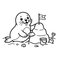 Cute Seal Building a Sandcastle
