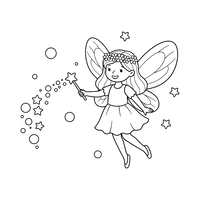 Happy Fairy with Magic Wand and Stars