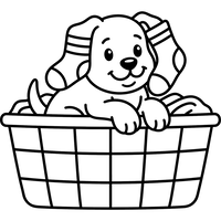 Chiot heureux dans un panier à linge