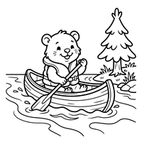 Süßer Bär rudert ein Boot