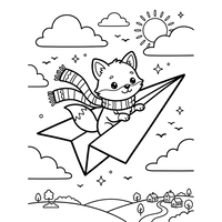 Zorro volando en un avión de papel