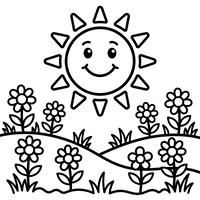 Soare Fericit și Pajiște cu Flori