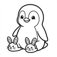 Cute Penguin and Baby Bunnies