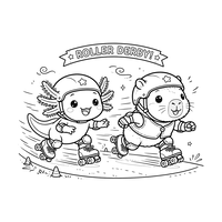Axolotl and Capybara Roller Derby Race