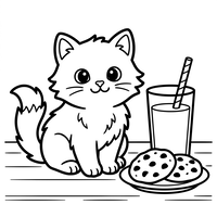 Adorable Chaton avec Lait et Cookies