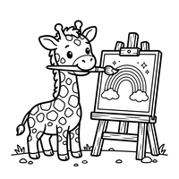 Kunstnergiraff som maler en regnbue