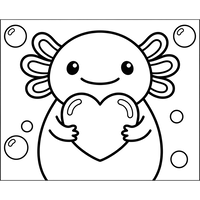 Ajolote Lindo Sosteniendo Un Corazón con Burbujas