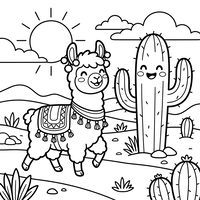 Llama Feliz y Cactus en el Desierto