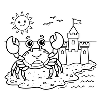 Crabe Heureux et Château de Sable à la Plage