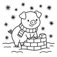 Cerdito Lindo Construyendo un Castillo de Nieve