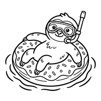Preguiça fazendo snorkeling em uma boia de donut