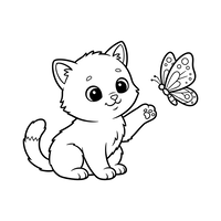 Cute Kitten Playing with a Butterfly