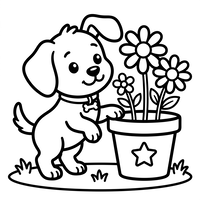 Cachorrinho Fofo com Flores no Vaso