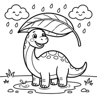 Süßer Baby-Dinosaurier mit Blatt-Regenschirm