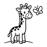 Cute Baby Giraffe and Butterfly