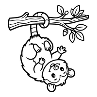 Legesyg abe der hænger fra en gren