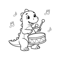 Dinossauro Baterista Fofo com Notas Musicais