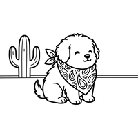 Fluffy Puppy with Bandana and Cactus