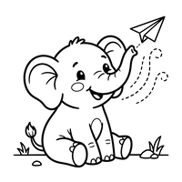 Babyolifant en Papieren Vliegtuig