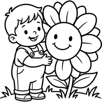 Blije Jongen en Lachende Zonnebloem