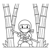 Søt Ninja med Bo-stav og Bambustrær