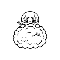 Cute Ninja Hiding in the Bushes with a Ladybug