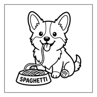 Süßer Corgi isst Spaghetti