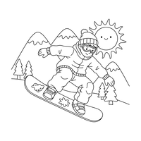 Glad snowboarder på fjellet med en smilende sol