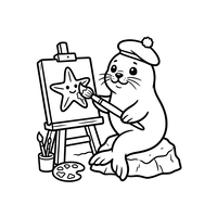 Artist Seal Painting a Starfish