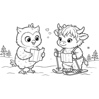 Winter Adventure with Owl and Highland Cow