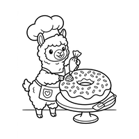 Llama Chef Decorando un Donut Gigante