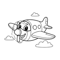 Avião a Hélice de Desenho Animado Feliz nas Nuvens