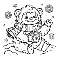 Yeti de Invierno Acogedor con Chocolate Caliente