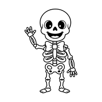 Freundliches winkendes Skelett mit Fliege