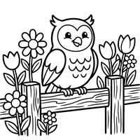 Cute Owl in a Flower Garden