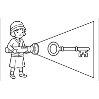 Fille avec Lampe de Poche Trouve une Clé Mystérieuse