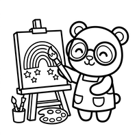 Panda Artista Pintando um Arco-íris