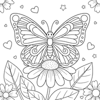 Vrolijke Vlinder op een Bloem met Hartjes en Sterren