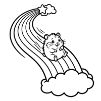 Hamster glissant sur un arc-en-ciel magique