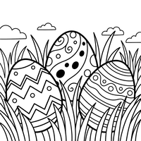 Uova di Pasqua Decorate nell'Erba con Nuvole