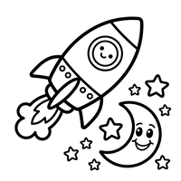 Rocket Ship and Smiling Moon Space Adventure