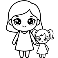 Mamma Dotter Kawaii Håller Hand