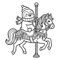 Penguin Riding a Carousel Horse