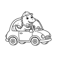 Dinosaur Driving a Tiny Car