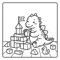 Bébé Dinosaure Jouant avec des Cubes