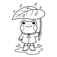 Mignonne Grenouille en Imperméable avec Parapluie en Feuille