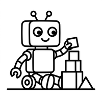 Venlig Robot der Lejer med Klodser
